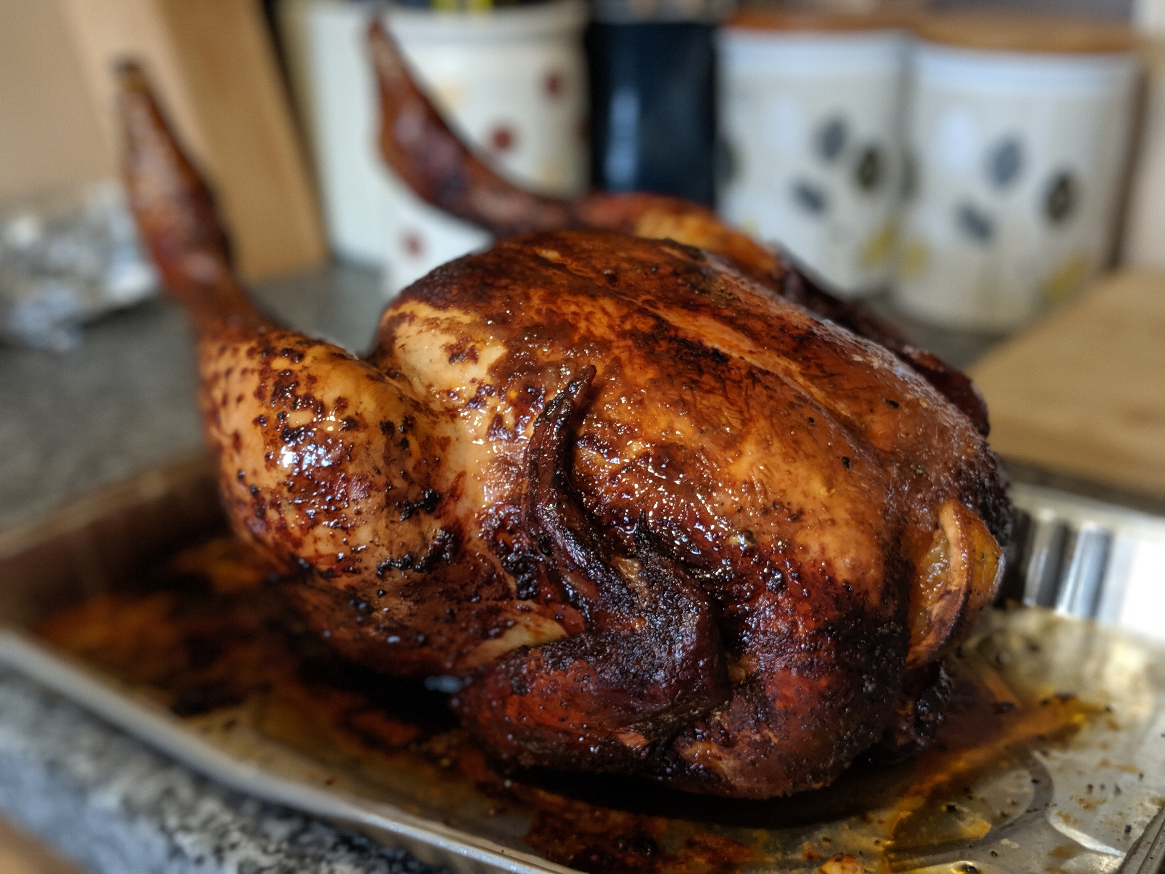 Beer can smoked chicken and Bread